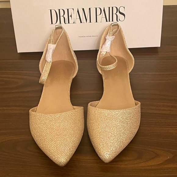 Dream Pair gold glitter formal flat shoe size 10 - Picture 6 of 6
